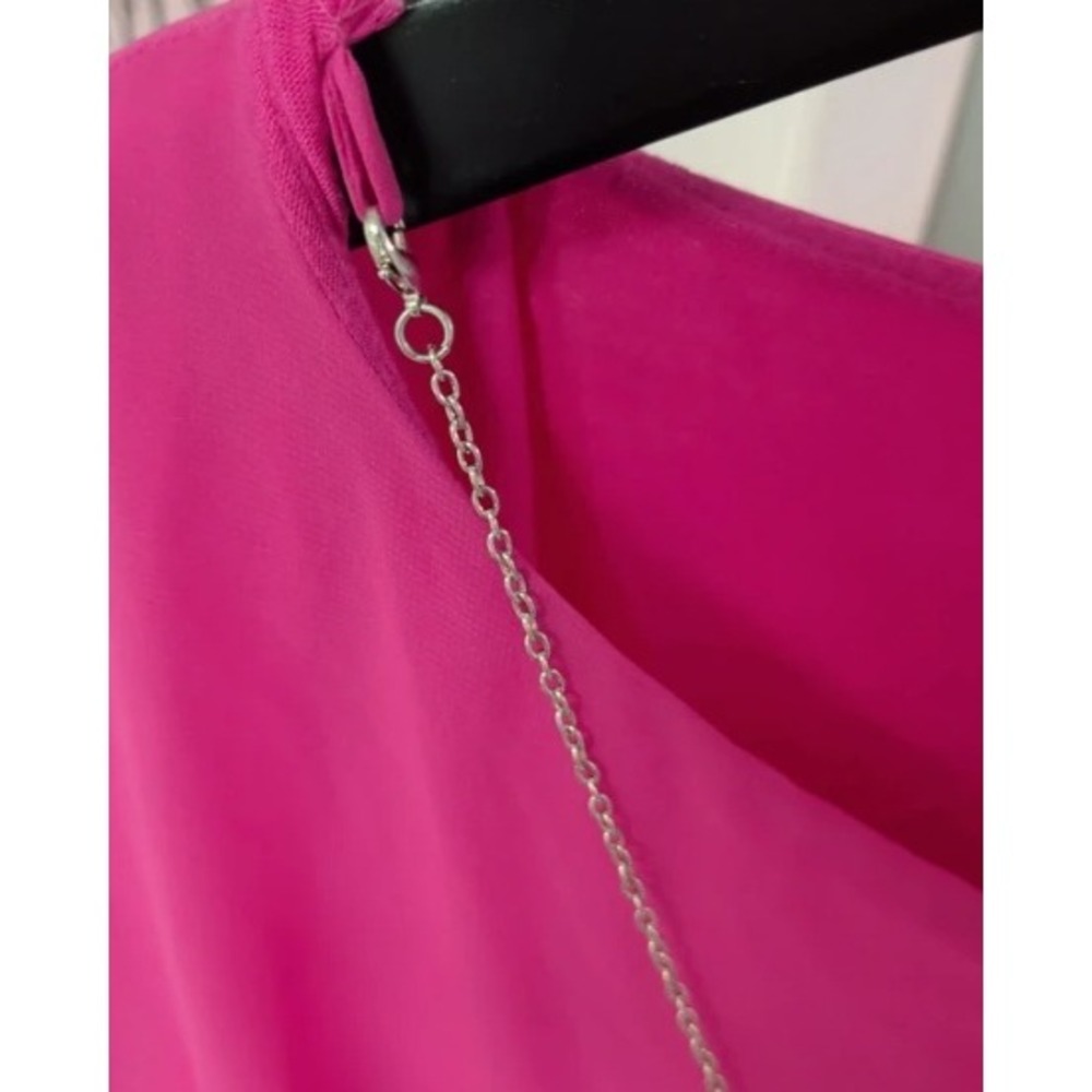 JM Collection Jewelry Chain Blouse Womens Large Pink Sheer Overlay Bubble Hem - Picture 6 of 7